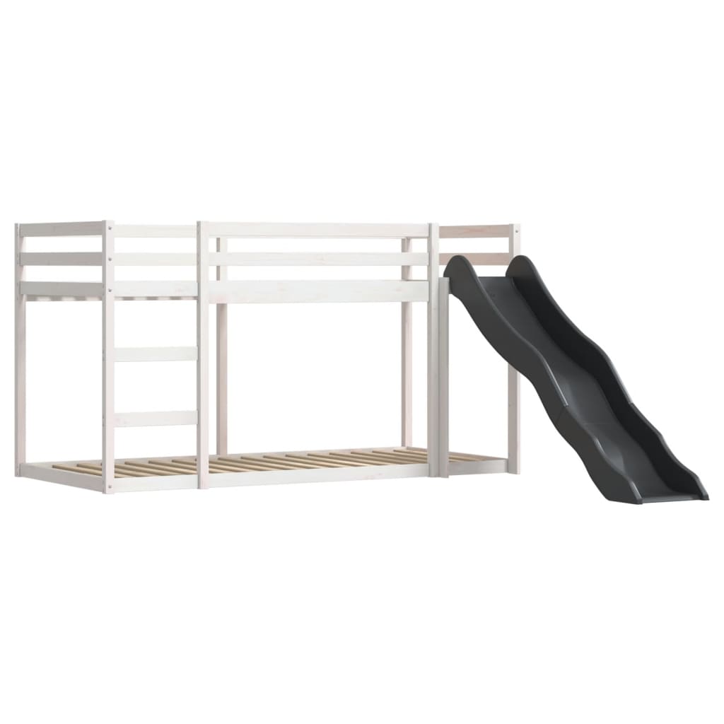 fehér-fekete emeletes ágy csúszdával és függönnyel 90 x 200 cm