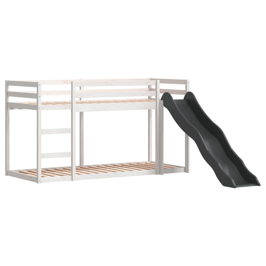 fehér tömör fenyő emeletes ágy csúszdával és létrával 90x200 cm