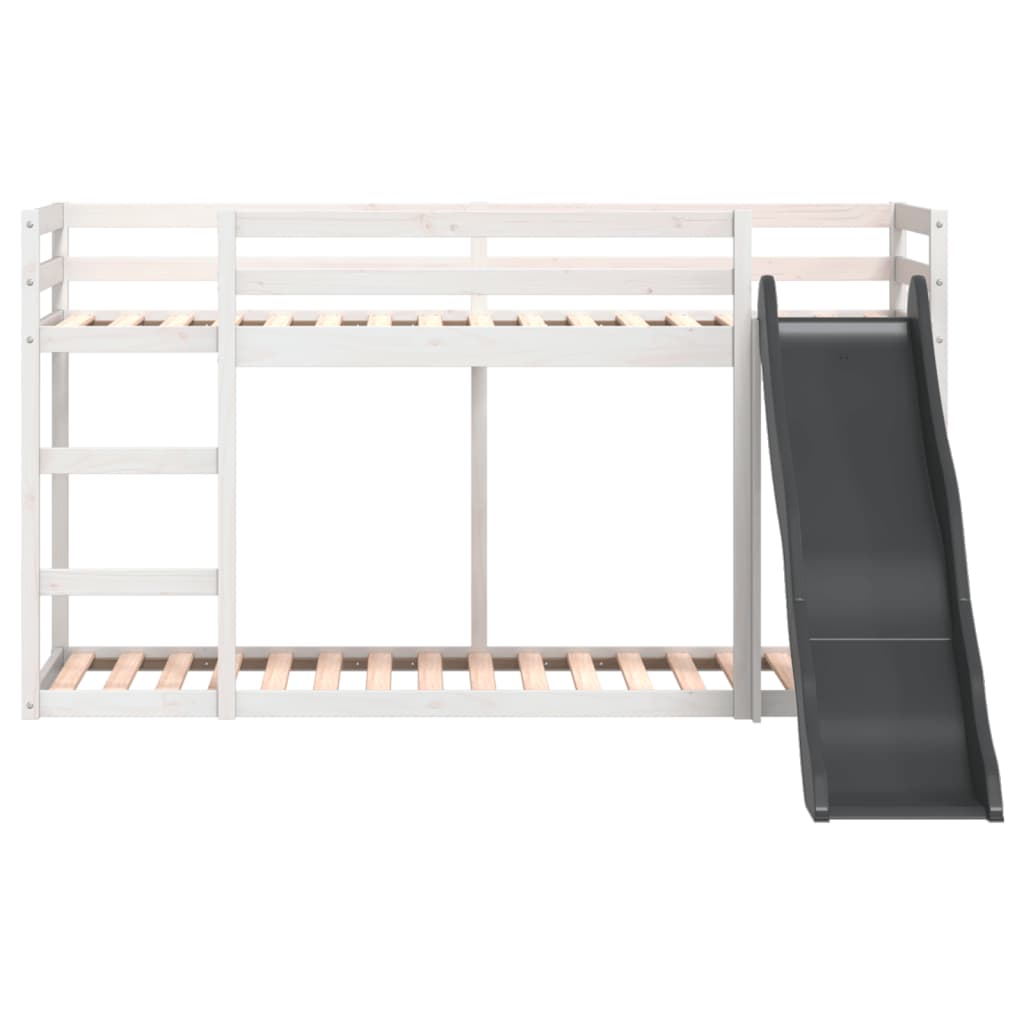 fehér tömör fenyő emeletes ágy csúszdával és létrával 90x200 cm