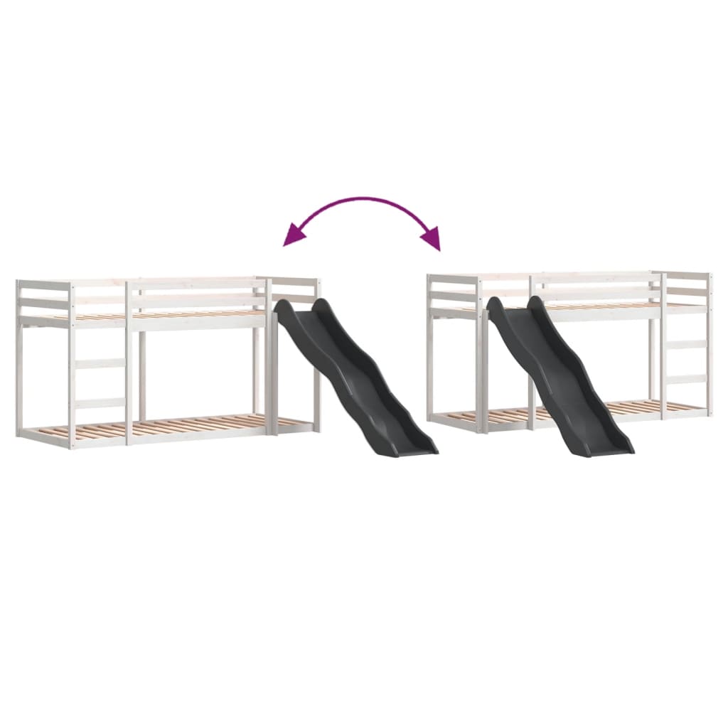 fehér tömör fenyő emeletes ágy csúszdával és létrával 90x200 cm