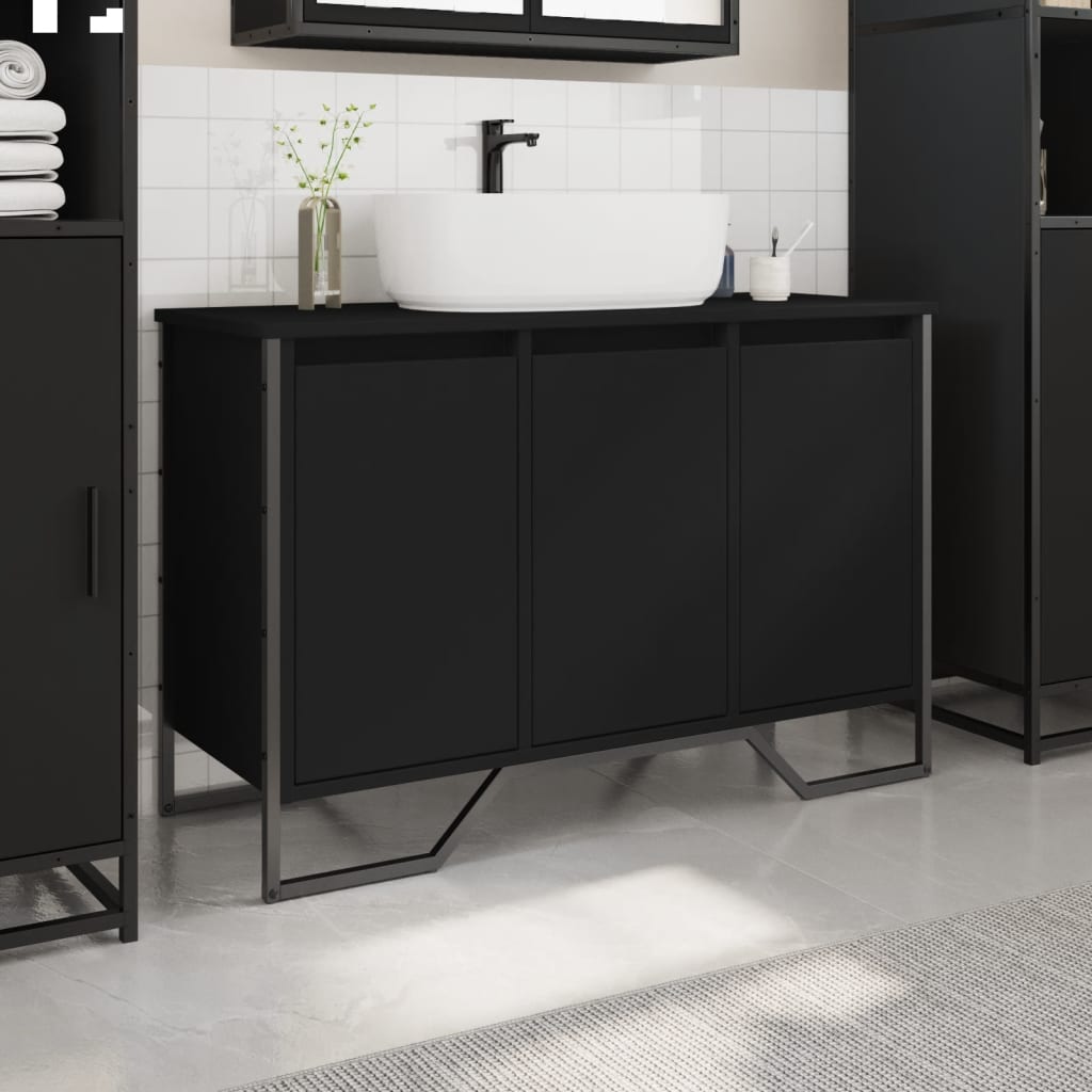 fekete szerelt fa fürdőszobai mosdószekrény 91 x 35 x 60 cm