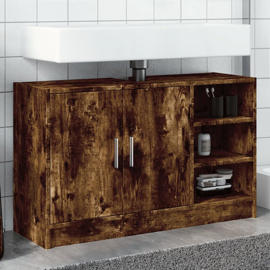 füstös tölgy színű szerelt fa mosdószekrény 90 x 29 x 55 cm