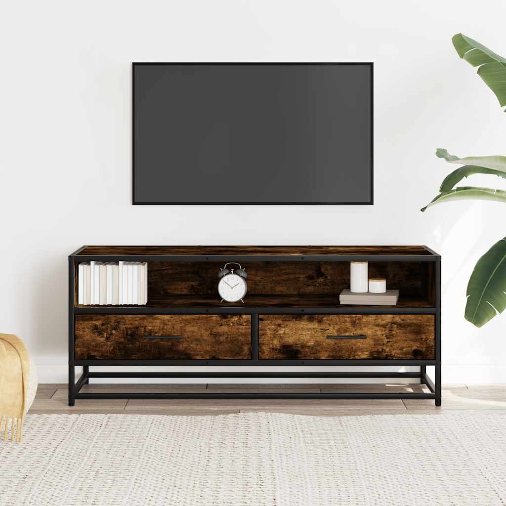 füstös tölgy színű szerelt fa és fém TV-szekrény 100x34,5x40 cm