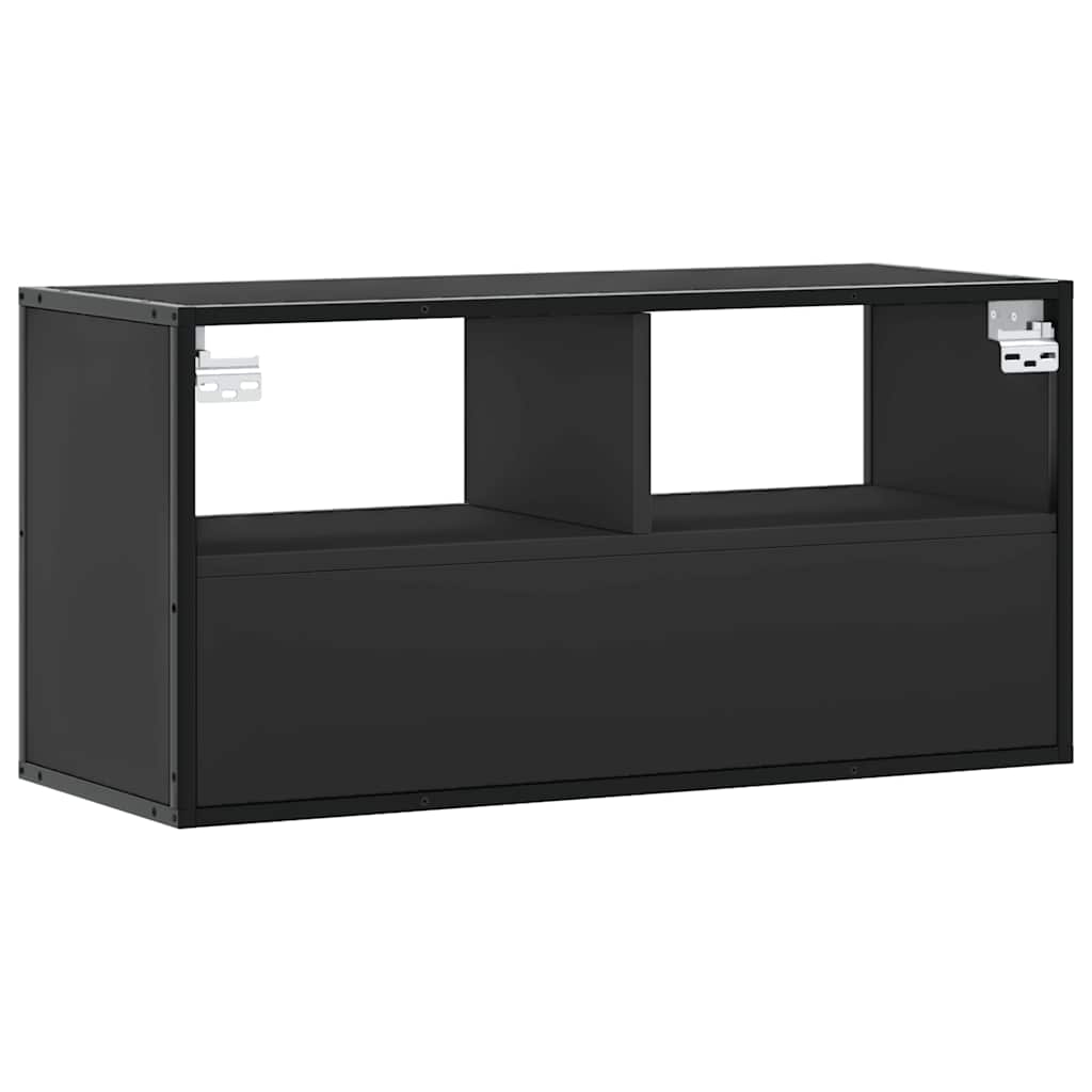 fekete szerelt fa és fém TV-szekrény 80x31x39,5 cm