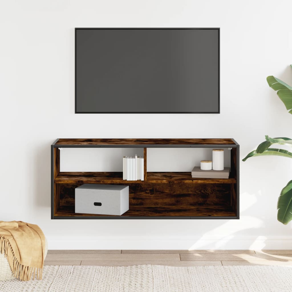 füstös tölgy színű szerelt fa és fém TV-szekrény 100x31x39,5 cm
