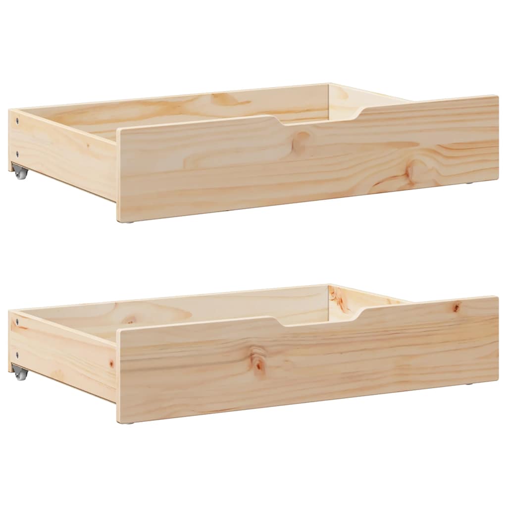 2 db tömör fenyőfa ágy alatti fiók kerekekkel 80 x 55 x 17 cm