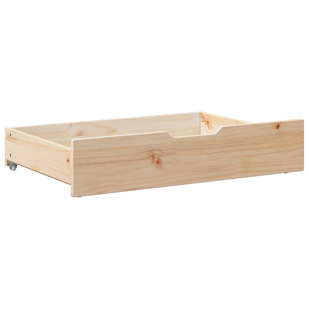 2 db tömör fenyőfa ágy alatti fiók kerekekkel 80 x 55 x 17 cm