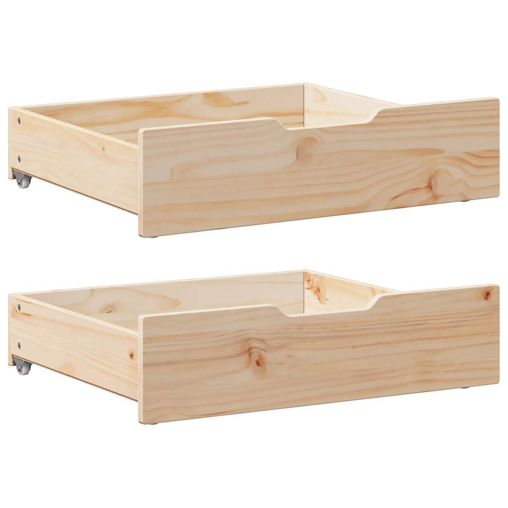 2 db tömör fenyőfa ágy alatti fiók kerekekkel 65 x 55 x 17 cm