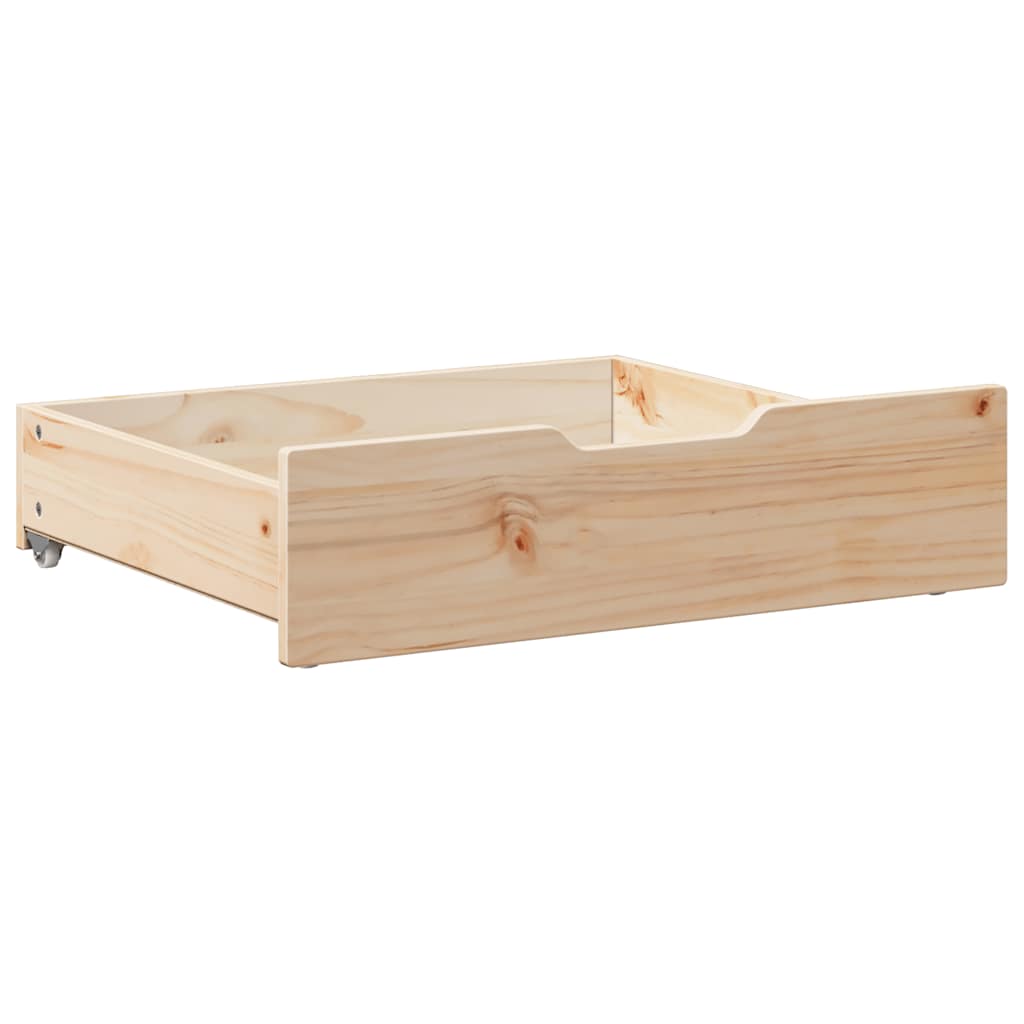 2 db tömör fenyőfa ágy alatti fiók kerekekkel 65 x 55 x 17 cm