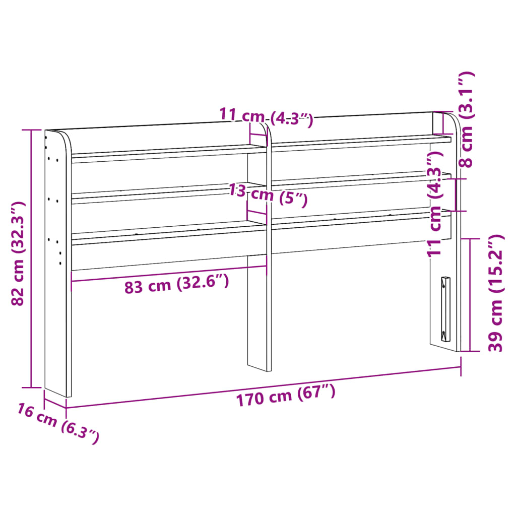 fehér tömör fenyőfa fejtámla polcokkal 160 cm