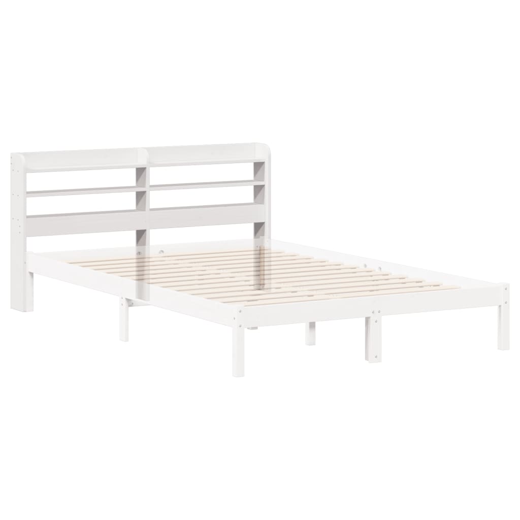 fehér tömör fenyőfa fejtámla polcokkal 135 cm