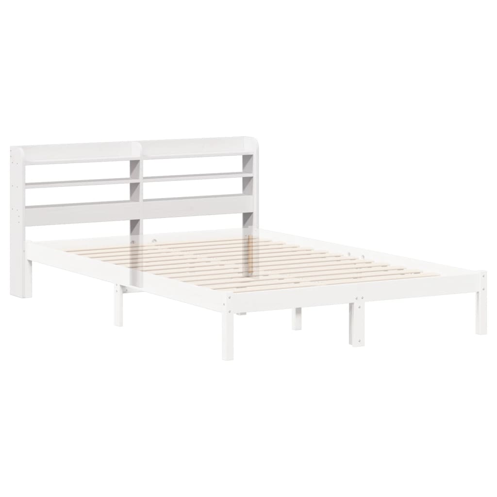 fehér tömör fenyőfa fejtámla polcokkal 120 cm