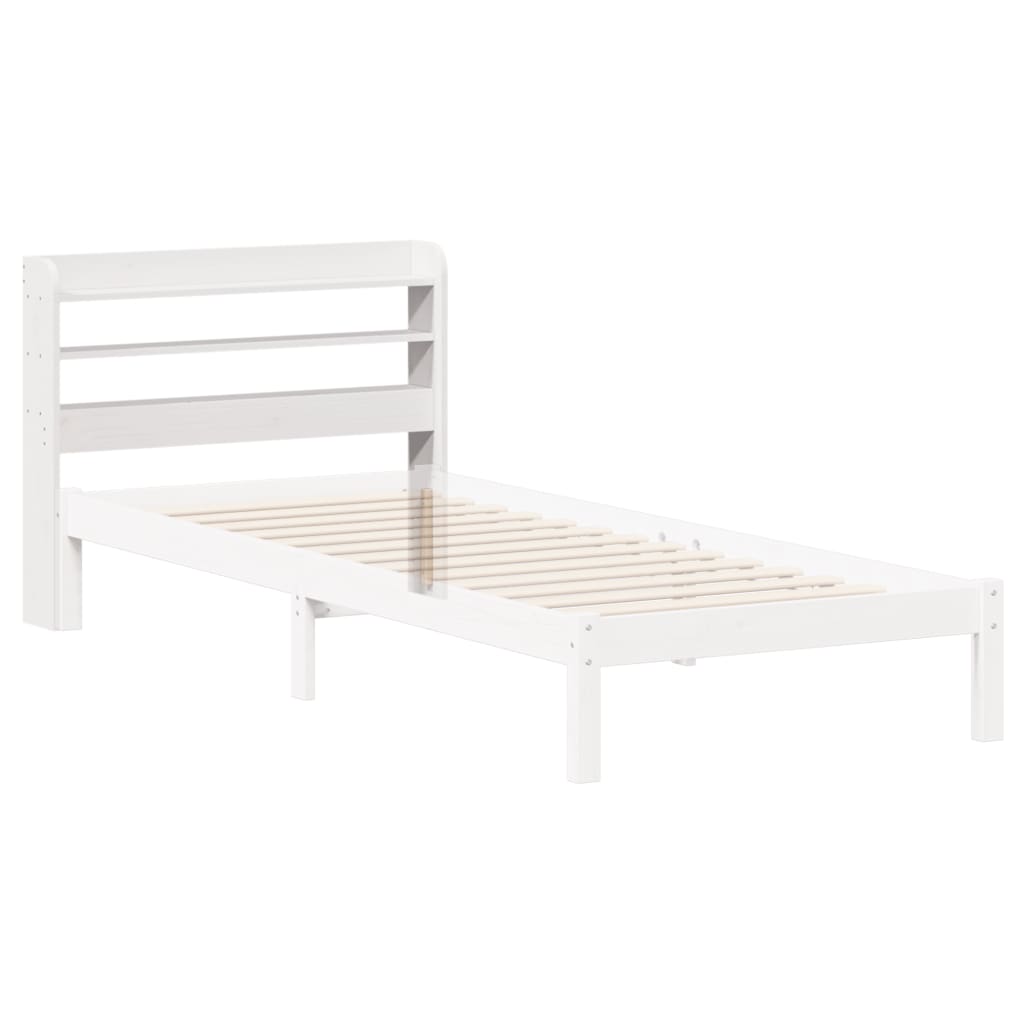 fehér tömör fenyőfa fejtámla polcokkal 90 cm