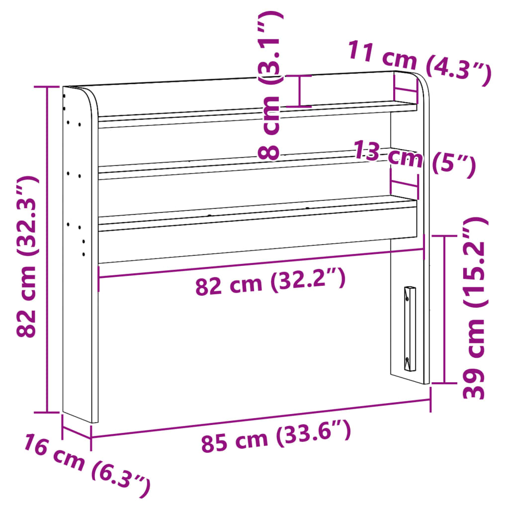 tömör fenyőfa fejtámla polccal 75 cm