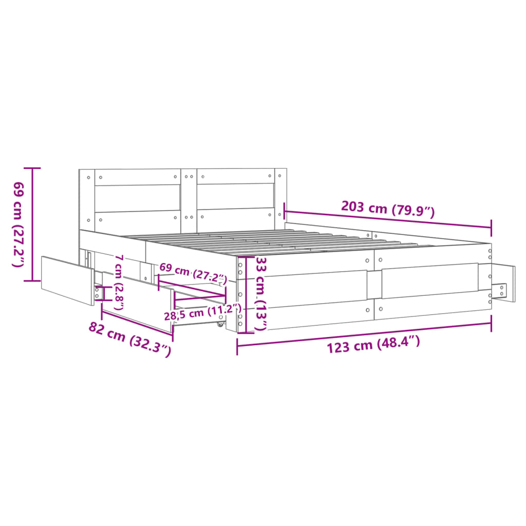 sonoma tölgy színű szerelt fa ágykeret fejtámlával 120x200 cm