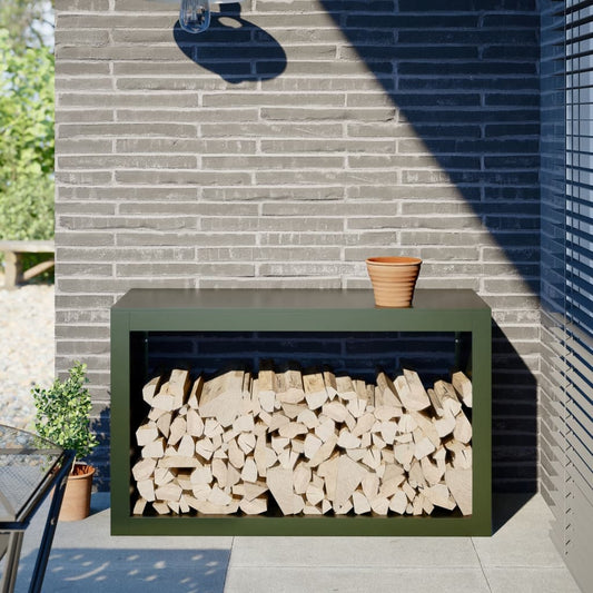 zöld acél tűzifatároló 100 x 40 x 60 cm