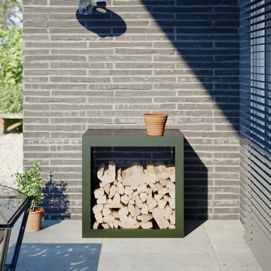 zöld acél tűzifatároló 60 x 40 x 60 cm