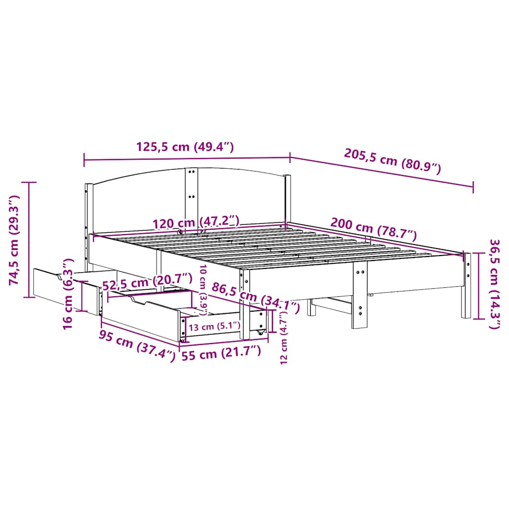 fehér tömör fenyőfa ágy matrac nélkül 120 x 200 cm