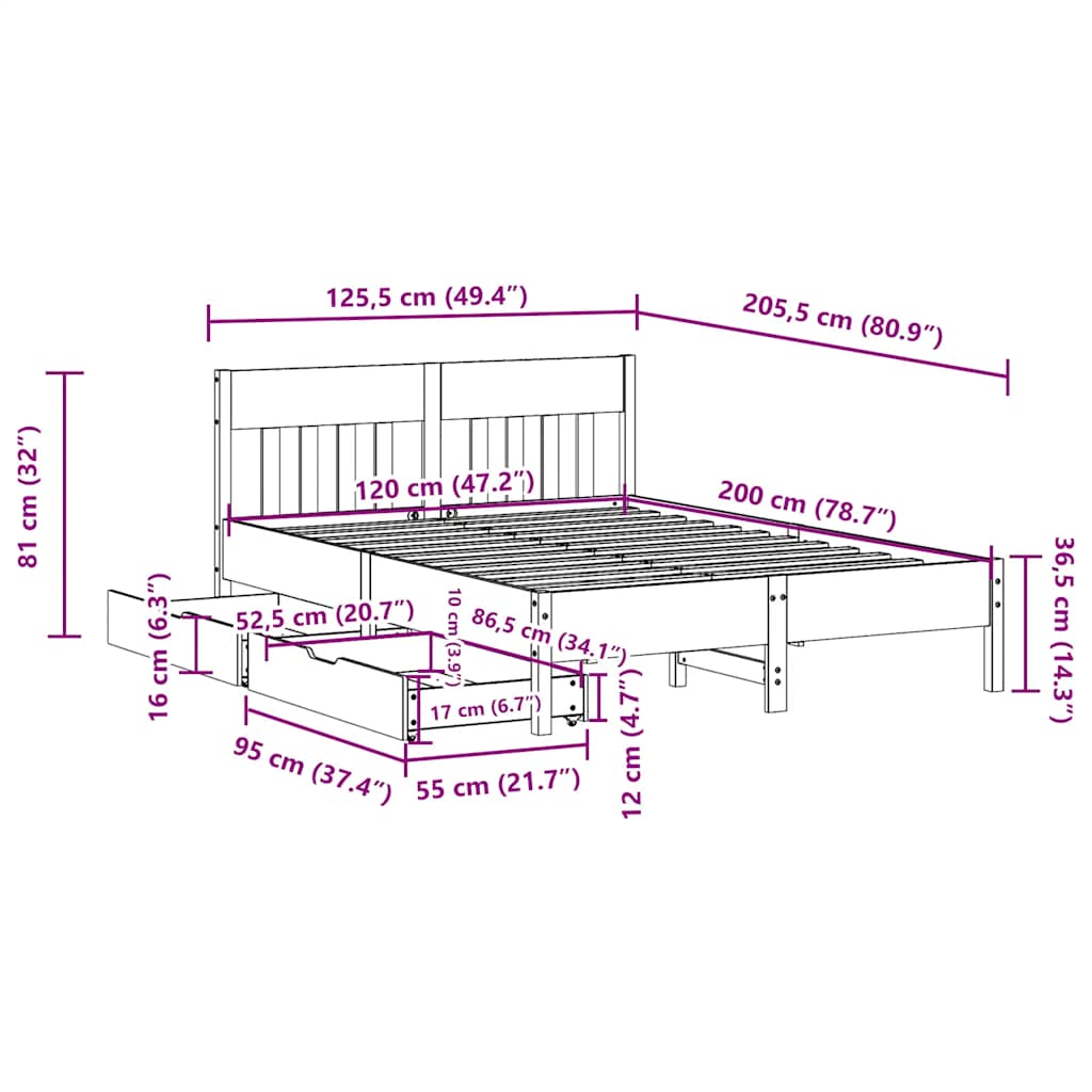 fehér tömör fenyőfa ágy matrac nélkül 120 x 200 cm