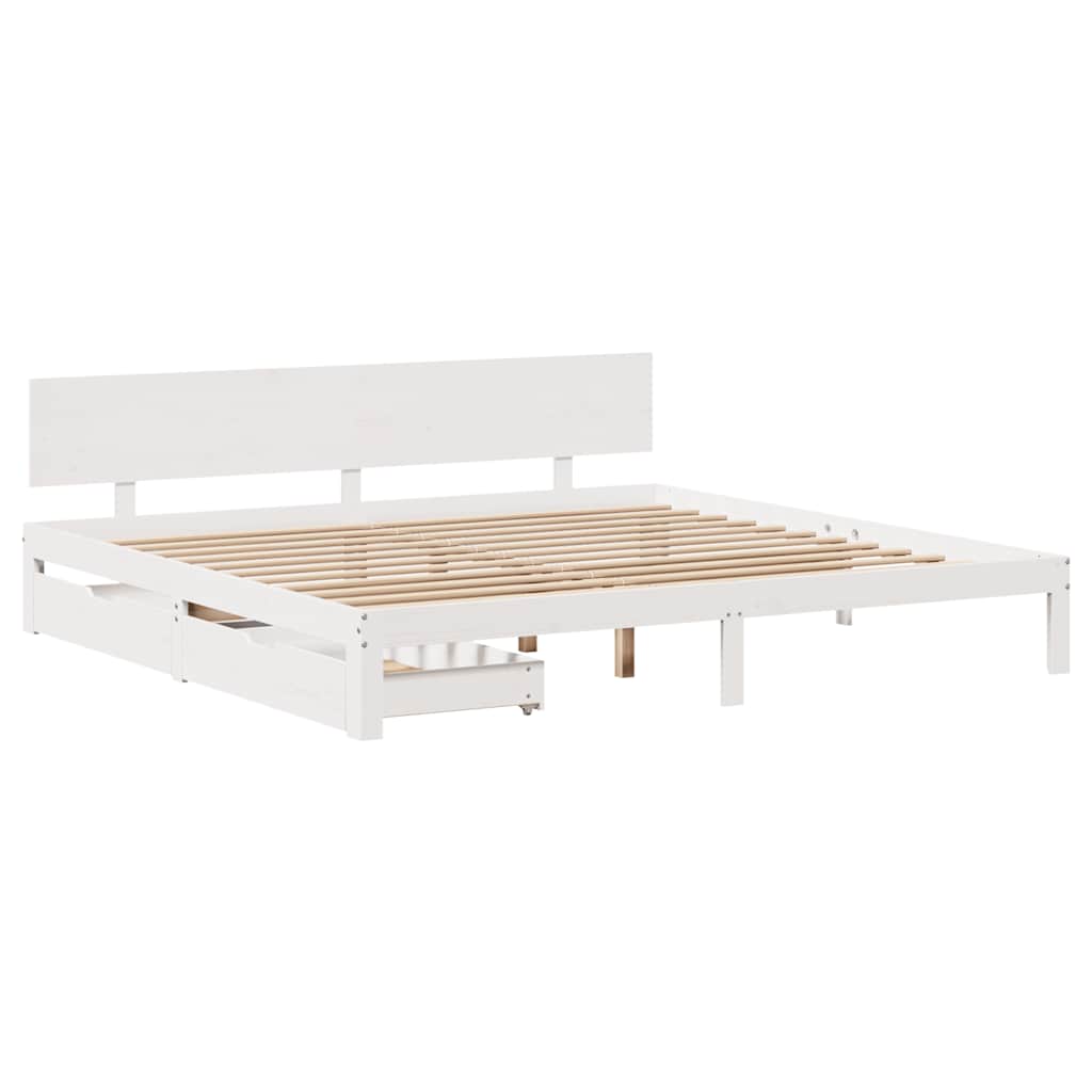 fehér tömör fenyőfa ágykeret fiókokkal 200 x 200 cm