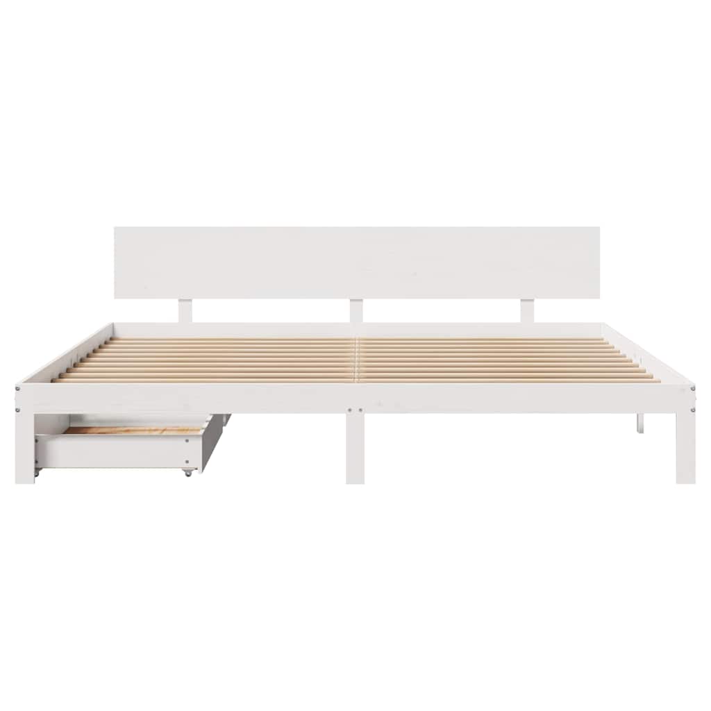 fehér tömör fenyőfa ágykeret fiókokkal 200 x 200 cm