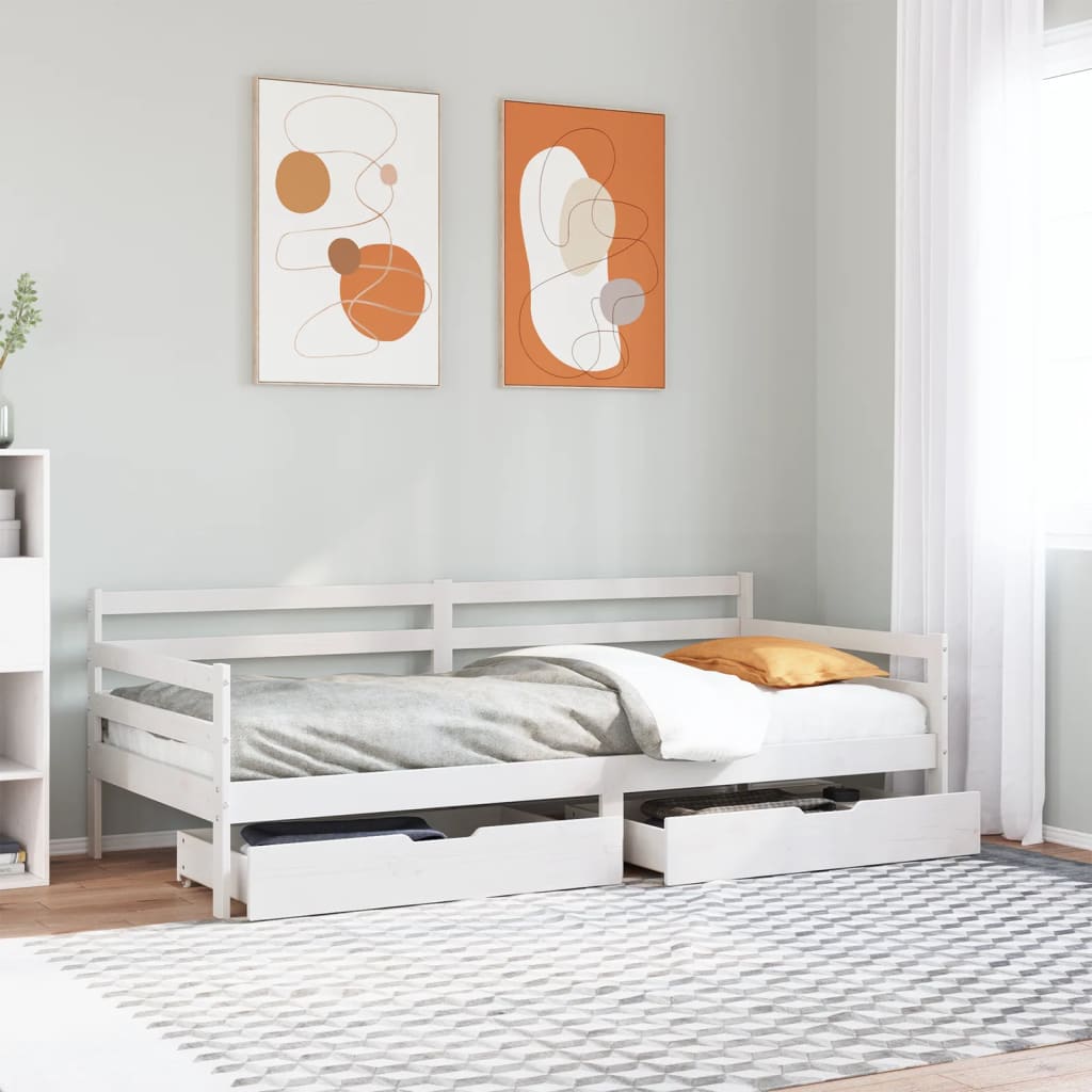 fehér tömör fenyőfa kanapéágy fiókokkal 90 x 200 cm