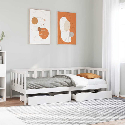 fehér tömör fenyőfa kanapéágy fiókokkal 90 x 200 cm