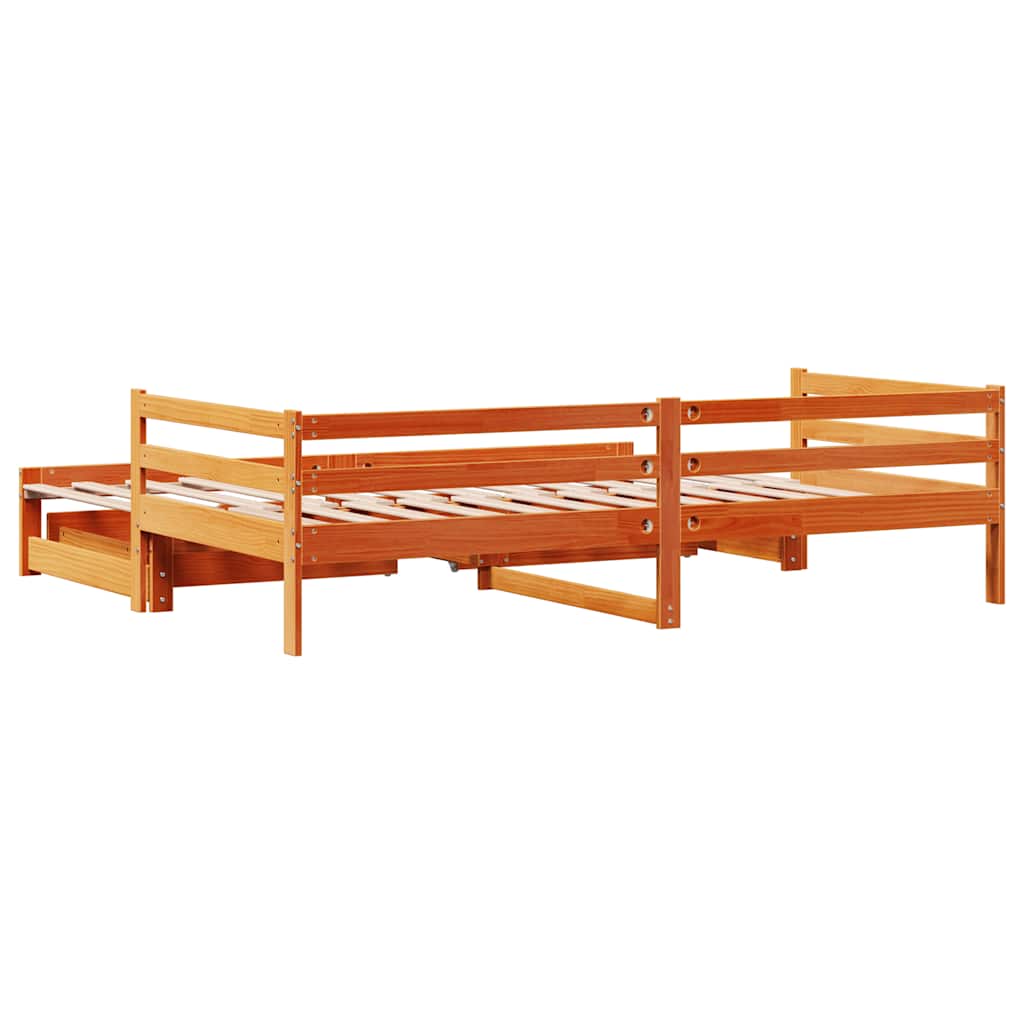 viaszbarna tömör fenyőfa kihúzható kanapéágy fiókkal 90x190cm