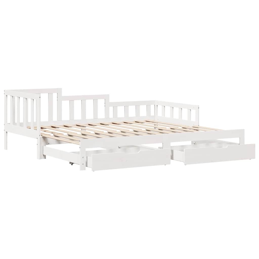 fehér kihúzható heverő fiókokkal matrac nélkül 90 x 190 cm
