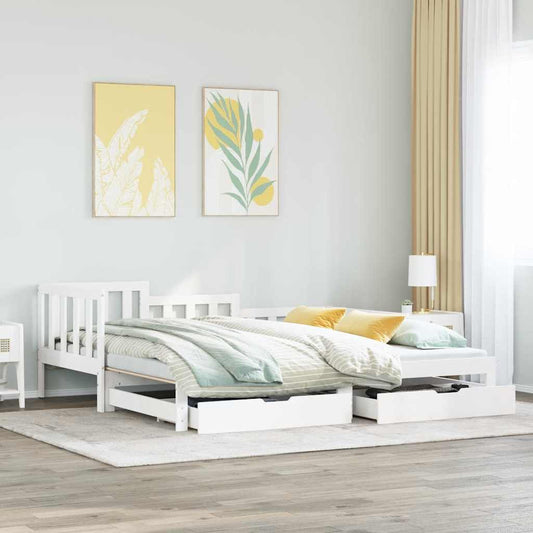fehér kihúzható heverő fiókokkal matrac nélkül 90 x 190 cm
