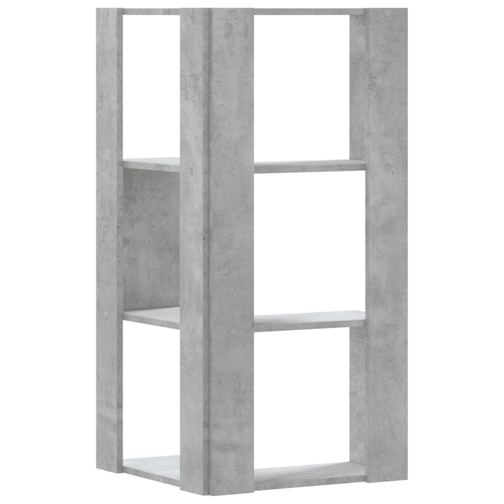 3 szintes betonszürke szerelt fa sarok könyvespolc 50x50x102 cm