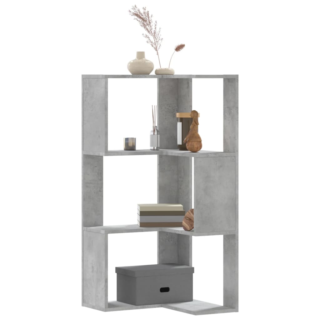 3 szintes betonszürke szerelt fa sarok könyvespolc 50x50x102 cm