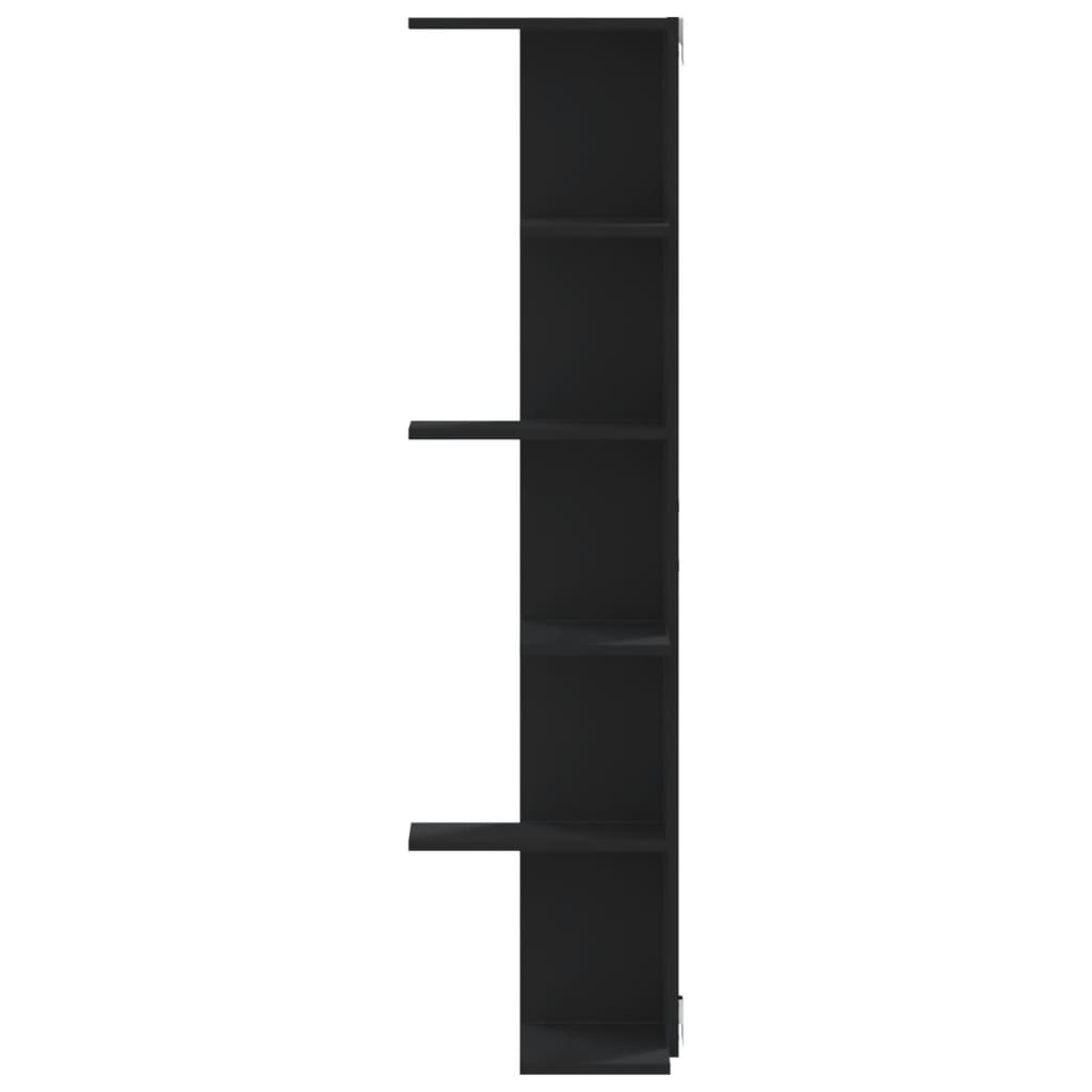 fekete szerelt fa fali sarokpolc 36,5 x 36,5 x 140 cm