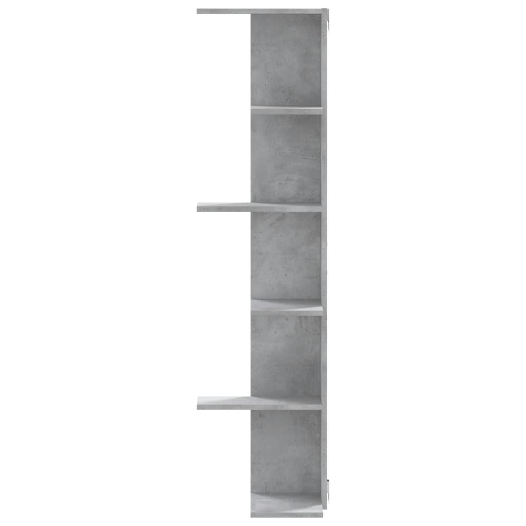 betonszürke szerelt fa fali sarokpolc 36,5 x 36,5 x 140 cm