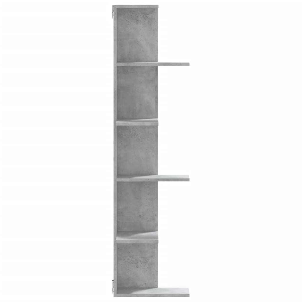 betonszürke szerelt fa fali sarokpolc 36,5 x 36,5 x 140 cm