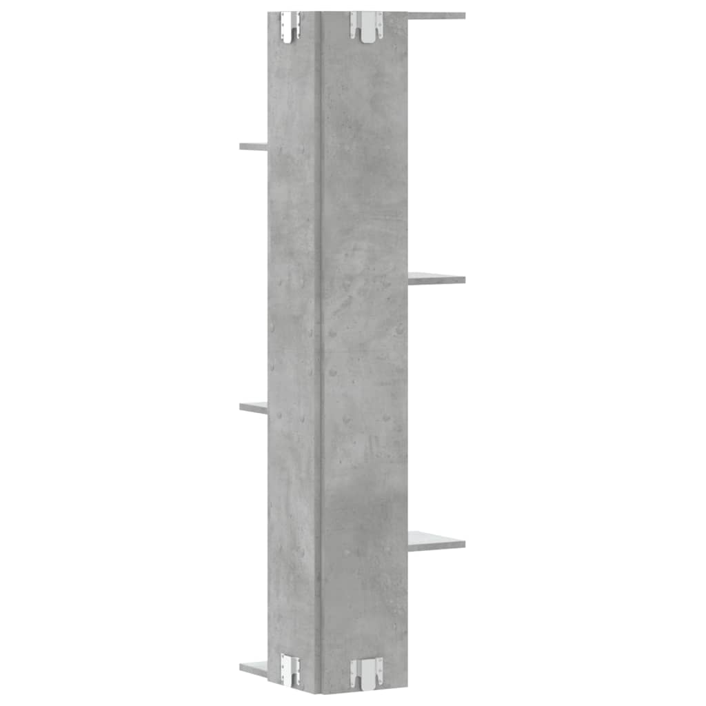 betonszürke szerelt fa fali sarokpolc 36,5 x 36,5 x 140 cm