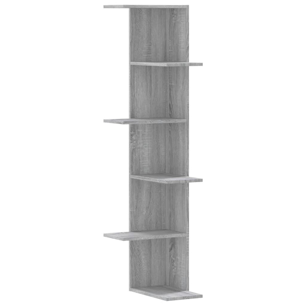 szürke sonoma szerelt fa fali sarokpolc 36,5 x 36,5 x 140 cm
