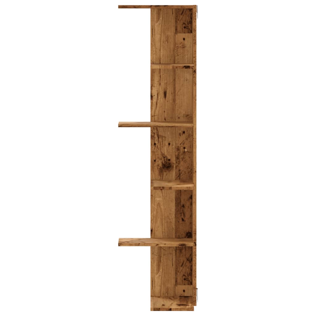 antik fa színű szerelt fa fali sarokpolc 36,5 x 36,5 x 140 cm