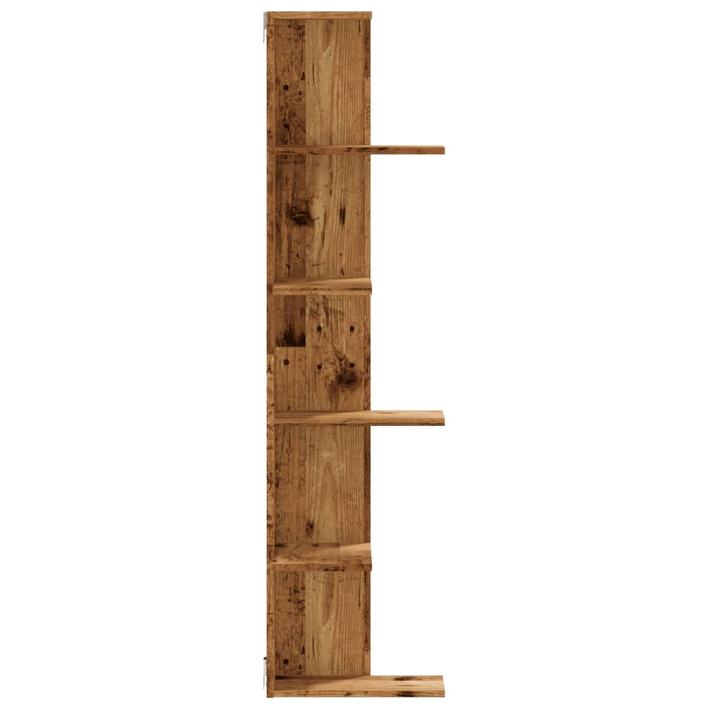 antik fa színű szerelt fa fali sarokpolc 36,5 x 36,5 x 140 cm