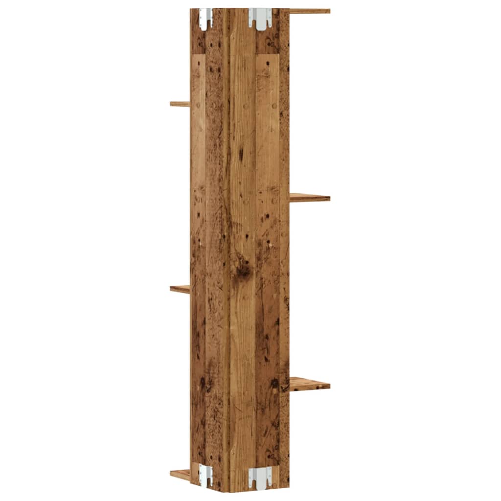 antik fa színű szerelt fa fali sarokpolc 36,5 x 36,5 x 140 cm