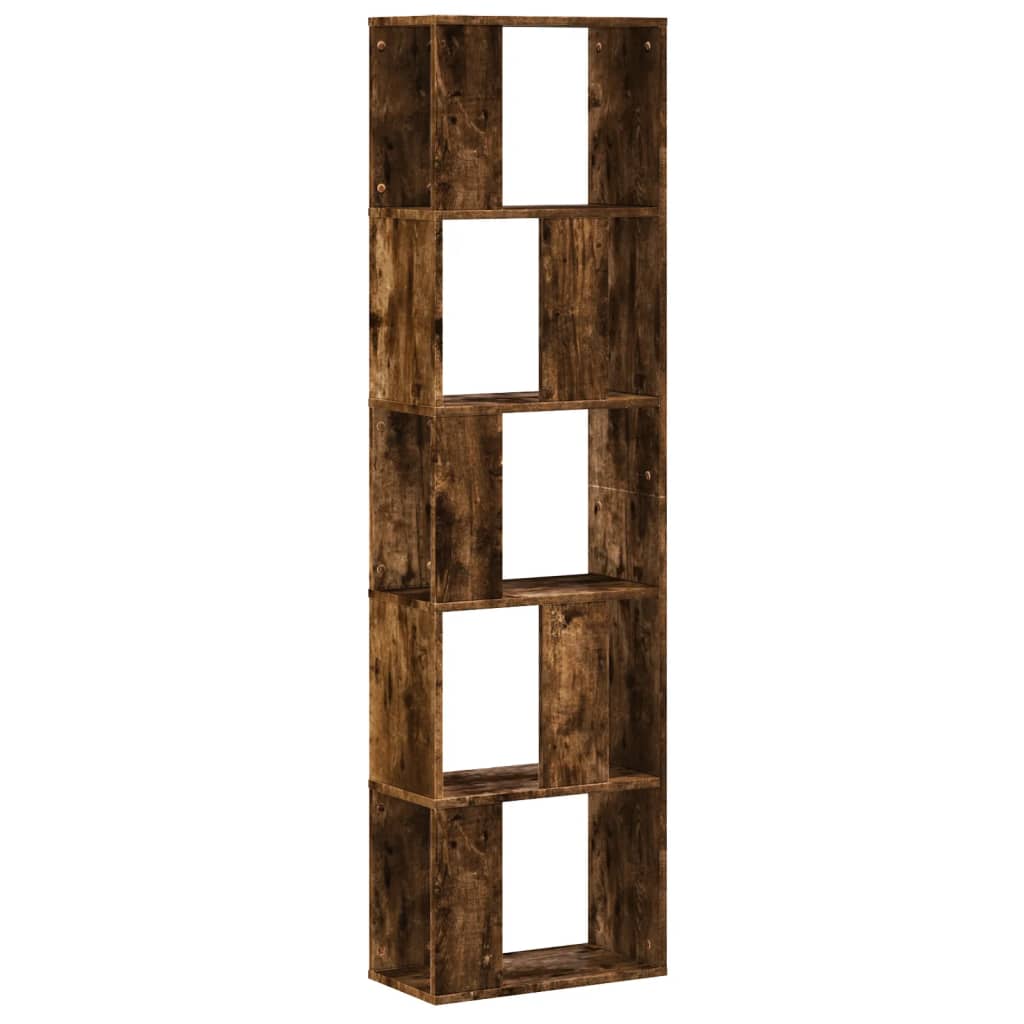 5 szintes füstös tölgy szerelt fa könyvespolc 45x23,5x162,5 cm