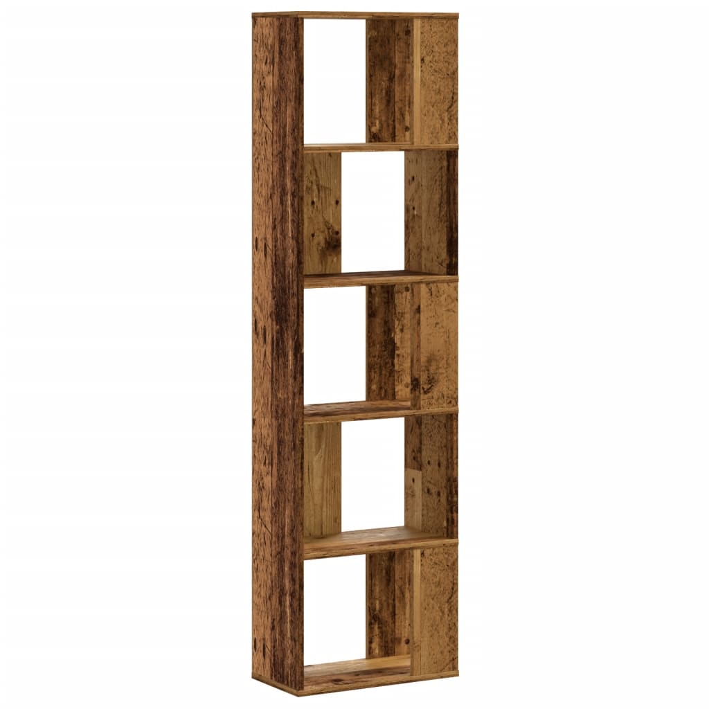 5 szintes antik fa színű fa könyvespolc 45 x 23,5 x 162,5 cm