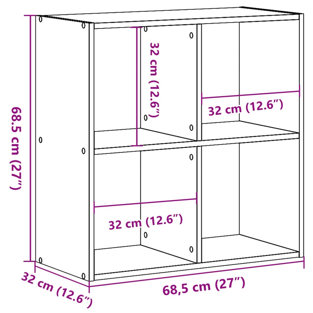 betonszürke szerelt fa könyvespolc 68,5 x 32 x 68,5 cm