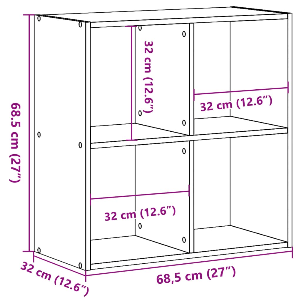 antik fa színű szerelt fa könyvespolc 68,5 x 32 x 68,5 cm