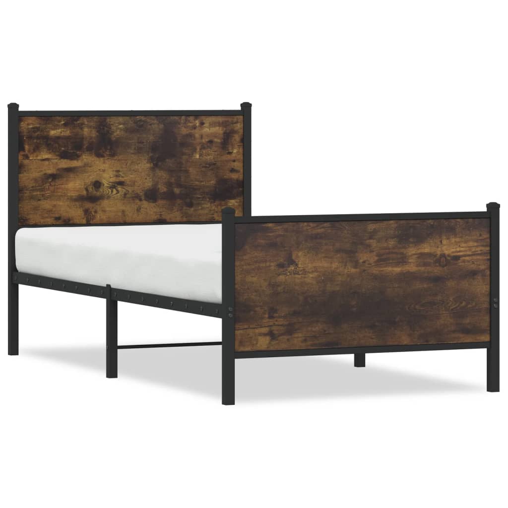 füstös tölgy színű fém ágykeret matrac nélkül 90 x 200 cm