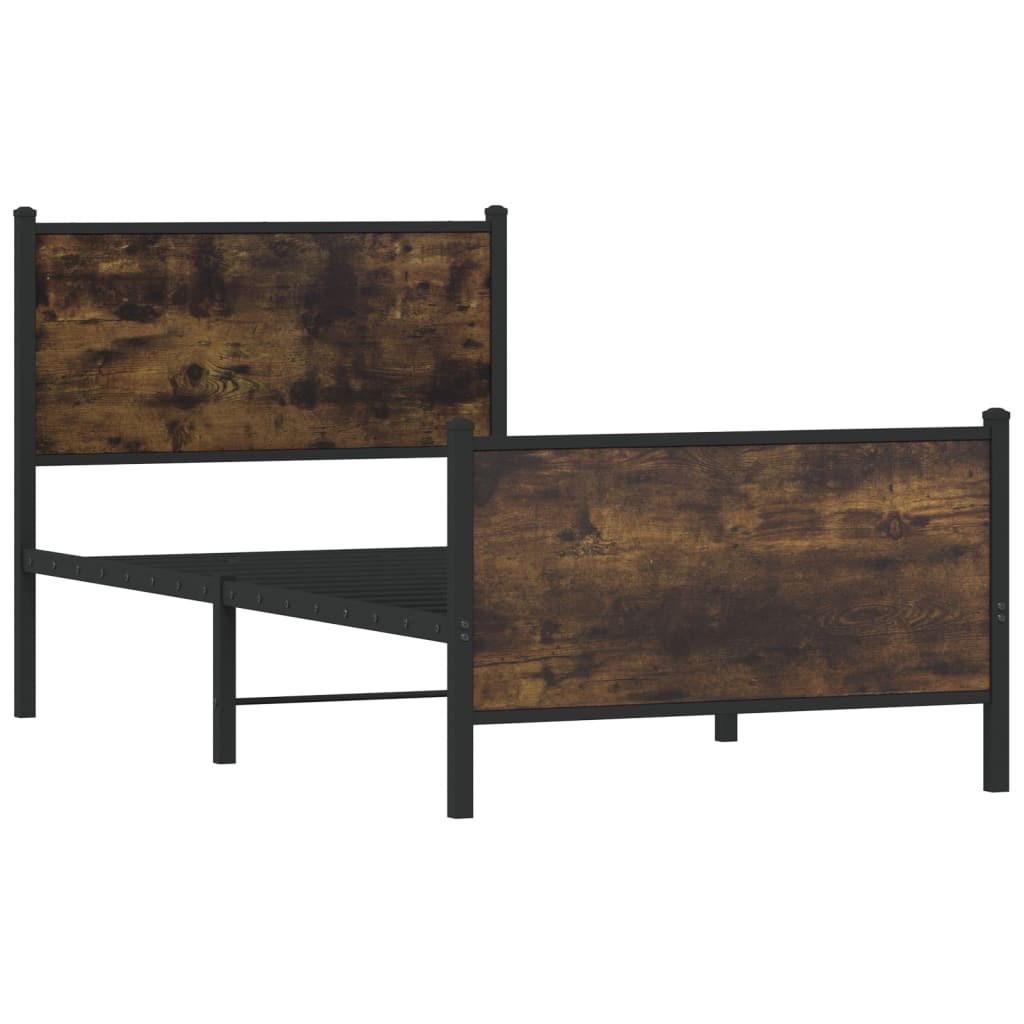 füstös tölgy színű fém ágykeret matrac nélkül 90 x 200 cm