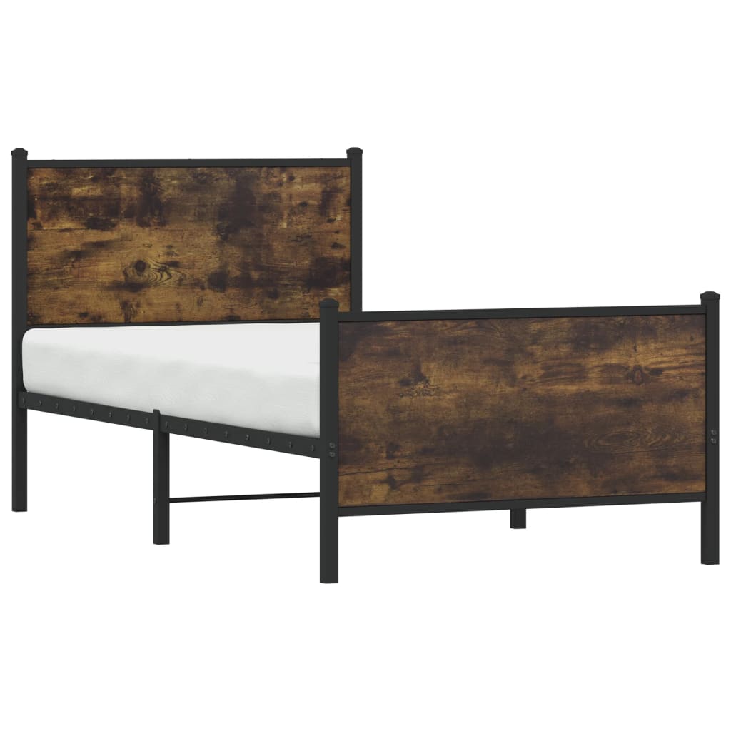 füstös tölgy színű fém ágykeret matrac nélkül 90 x 200 cm