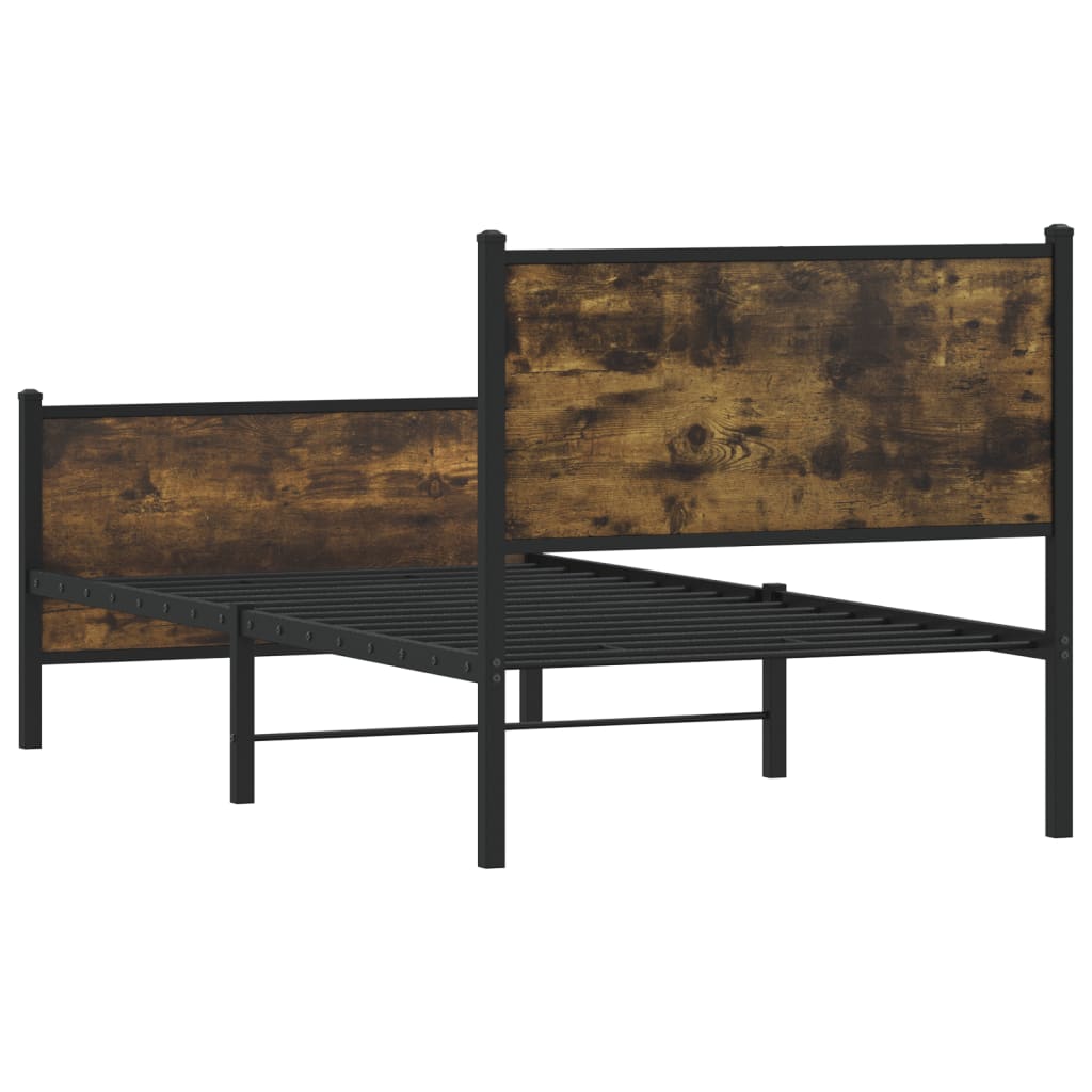 füstös tölgy színű fém ágykeret matrac nélkül 90 x 200 cm