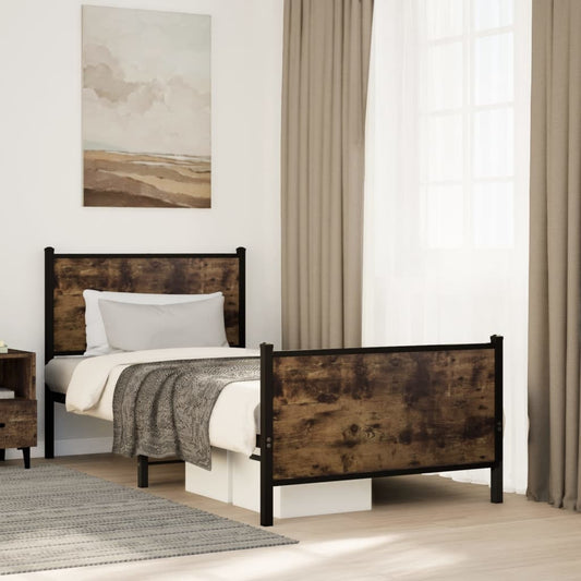 füstös tölgy színű fém ágykeret matrac nélkül 90 x 200 cm