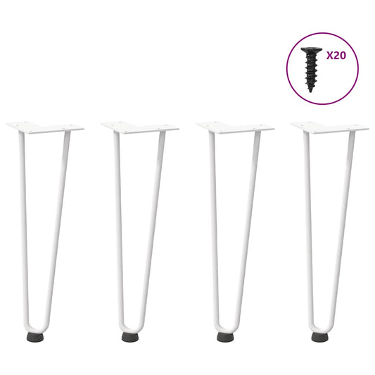 4 db fehér, tömör acél hajtűláb dohányzóasztalhoz 42 cm